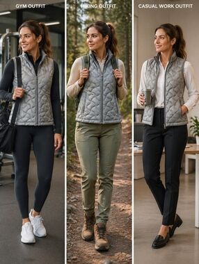 Packable quilted zipper puffer vest with pockets & packable bag size XS